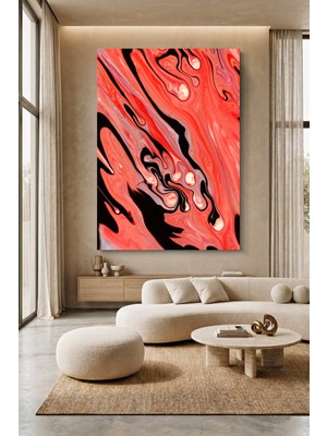 Wallivo Organik Desenler Yaratan Kırmızı, Beyaz ve Siyah Akışkan Kanvas Tablo