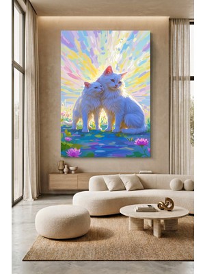 Wallivo Monet Temalı Beyaz Kediler Evcil Hayvan Temalı Kanvas Tablo