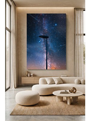 Wallivo Sokak Lambası Silüeti ve Yıldızlı Gece Gökyüzü Kanvas Tablo