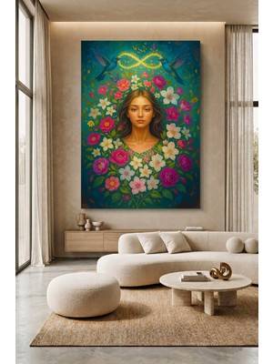 Wallivo Çiçeklere Sarılmış Kadın Temalı Kanvas Tablo