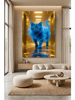 Wallivo Mavimsi Renge Sarılmış Kedi Evcil Hayvan Temalı Kanvas Tablo