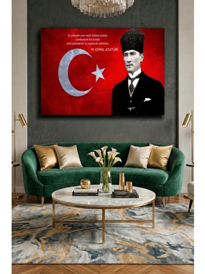 Wallivo Türk Bayrağı ve Atatürk Birlikte - Model 1 Kanvas Tablo