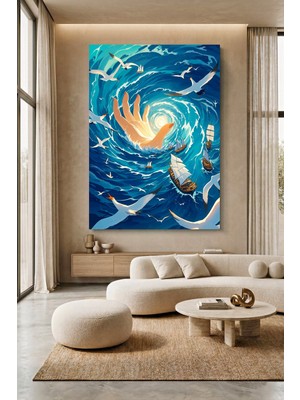 Wallivo Gemilerle Denizde Girdap Yaratan Dev Parlayan El Kanvas Tablo