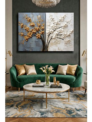 Wallivo Iki Mevsim Temalı Çiçek Motifi - Ilkbahar ve Sonbahar Geçişi Kanvas Tablo