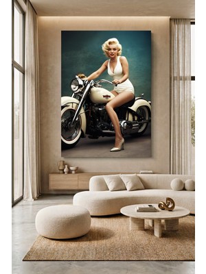 Wallivo Pop Art Marilyn Monroe - Motosiklet Temalı Renkli Kanvas Tablo