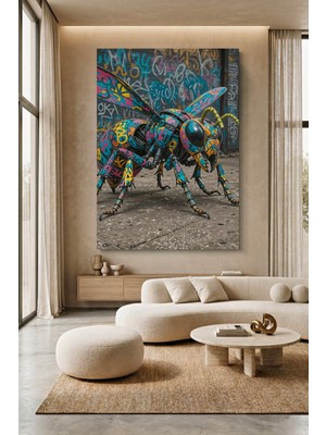 Wallivo Grafiti Motifli Çok Renkli Böcek Kanvas Tablo