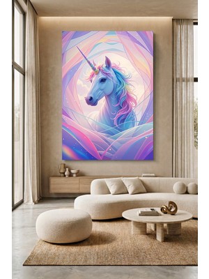 Wallivo Yumuşak Beyaz Karışımda Mutlu Görünümlü Unicorn Kanvas Tablo