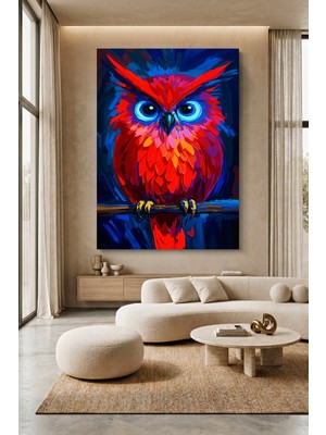 Wallivo Kırmızı Gösterişli Baykuş Kanvas Tablo
