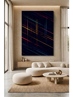 Wallivo Ince Çapraz Çizgili Koyu Soyut Arka Plan Kanvas Tablo