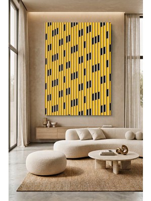 Wallivo Sarı ve Siyah Dikey Çizgilerle Çarpıcı Mimari Desen Kanvas Tablo