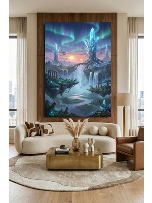 Wallivo Kuzey Işıkları Altında Kristal Ağaçların Diyarı Kanvas Tablo