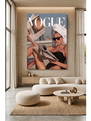 Wallivo Vogue Tarzı - Sigara Içen Gazete Okuyan Kadın Retro Kanvas Tablo
