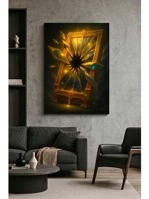 Wallivo Boyutların Kırılması Altın Çerçeveli Sihirli Portal ve Işık Patlaması Konsept Sanatı Kanvas Tablo