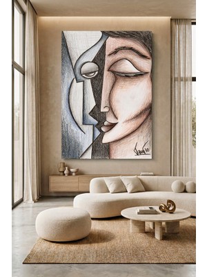 Wallivo Soyut Yüzler Modern Çizim Kanvas Tablo