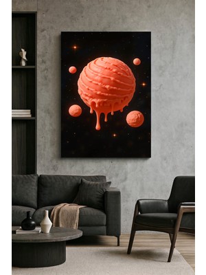 Wallivo Uzayda Eriyen Dondurma Gezegeni ve Kozmik Uyduları Pop Art Temalı Kanvas Tablo