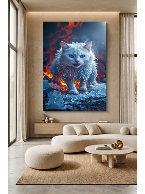 Wallivo Buza Sarılmış Beyaz Kedi Evcil Hayvan Temalı Kanvas Tablo