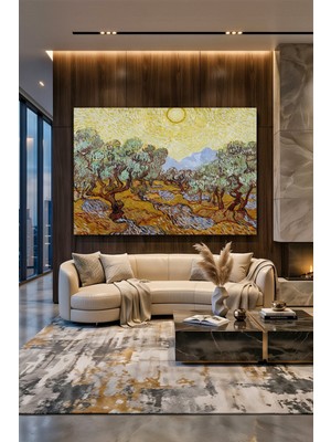 Wallivo Vincent Van Gogh'un Saint-Remy Sarı Gökyüzü ve Güneşli Zeytin Ağaçları Kanvas Tablo