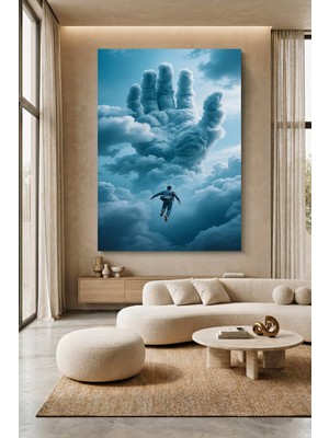 Wallivo Gökyüzünden Düşen Adama Uzanan Dev Bulut Eli Temalı Kanvas Tablo