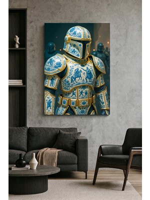 Wallivo Çini Desenli Porselen Mandalorian Zırhı Star Wars Temalı Pop Art Kanvas Tablo