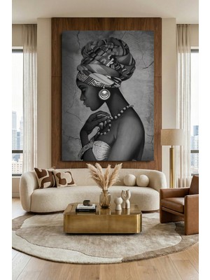 Wallivo Eskiz Siyahi Kadın Portresi Kanvas Tablo