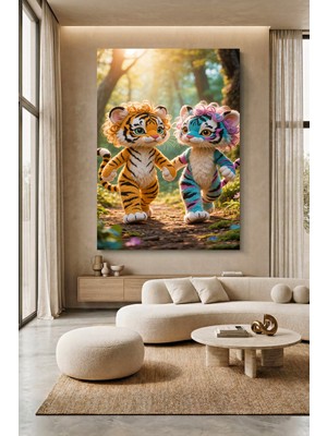 Wallivo Bebek Oyuncak Model 5 Kaplan Çocuk Kanvas Tablo