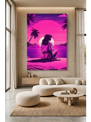 Wallivo Retrowave Vogue - Pop Art Sahil ve Güneş Temalı Kanvas Tablo
