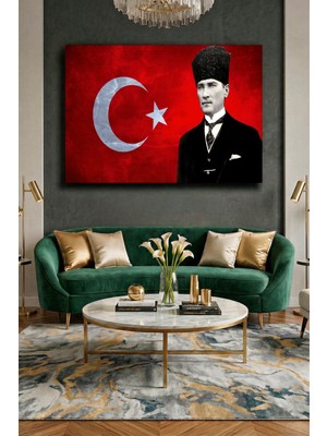 Wallivo Türk Bayrağı ve Atatürk Kompozisyonu - Model 2 Vatan Temalı Kanvas Tablo