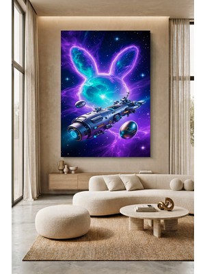 Wallivo Uzayda Tavşan ve Devasa Gemi Kanvas Tablo