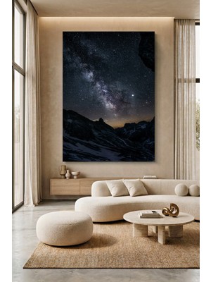 Wallivo Karlı Dağ Silsilesi Üzerinde Samanyolu Galaksisi Fotoğrafı Kanvas Tablo