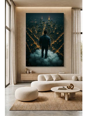 Wallivo Bulutların Üstünden Şehre Bakan Adam Kanvas Tablo