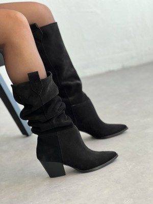 Shoemark Idra  Siyah Hakiki Deri Süet Çizme