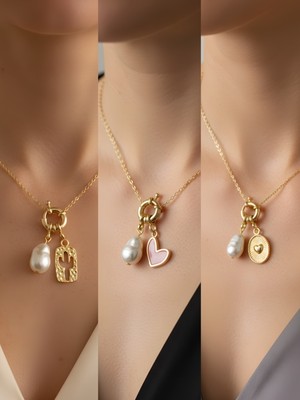 NKT Collection Kabartma Kalp Pembe Kalp Kaktüs Incili Kolye