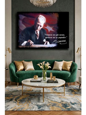 Wallivo Atatürk Çalışma Masasında Yazarken - Model 1 Ofis Kanvas Tablo