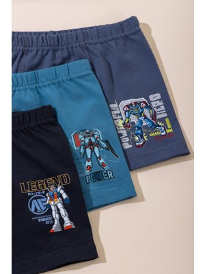 Baykar Erkek Çocuk Pamuklu Baskılı Boxer 3'lü Paket Renkli Desenli Rahat Kesim