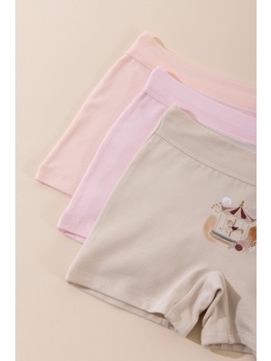 Baykar Kız Çocuk Pamuklu Renkli Baskılı Likralı Boxer Şort 3'lü PAKET 5703 Renkli