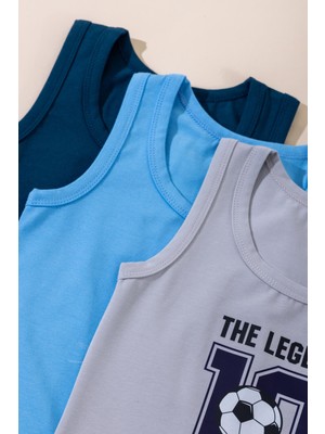 Baykar Erkek Çocuk Pamuklu Bisiklet Yaka Baskılı Atlet Tişört 3'lü Paket 2550 Renkli