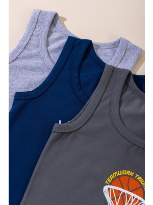 Baykar Erkek Çocuk Pamuklu Bisiklet Yaka Baskılı Atlet Tişört 3'lü Paket 2552 Renkli