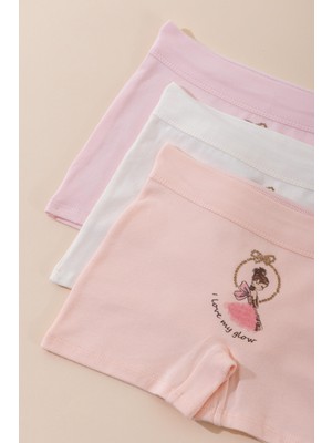 Baykar Kız Çocuk Pamuklu Renkli Baskılı Likralı Boxer Şort 3'lü Paket 5731 Renkli