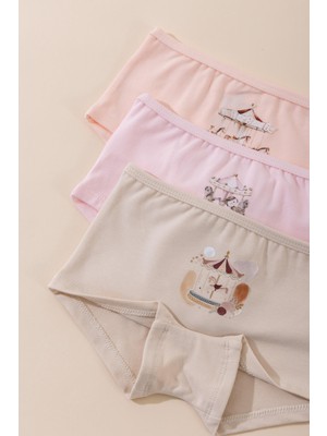 Baykar Kız Çocuk Pamuklu Renkli Baskılı Likralı Boxer 3'lü Paket 5702 Renkli