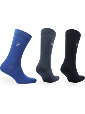 Norfolk Brody Günlük Konforlu Pamuklu Çorap 3'lü Paket Mavi/gri/siyah