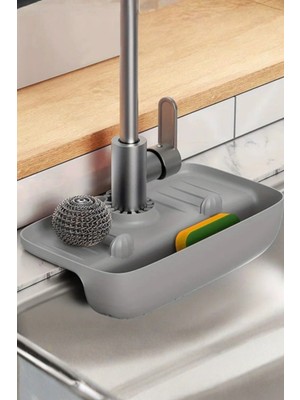 Orvila Musluk Düzenleyici Gri Evyelik Mutfak Lavabo Tezgah Üzeri Bölmeli Organizer