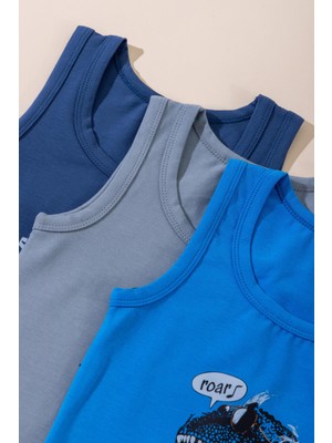 Baykar Erkek Çocuk Pamuklu Bisiklet Yaka Baskılı Atlet Tişört 3'lü Paket 2568 Renkli