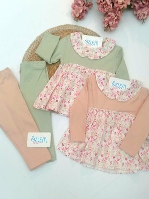 Genel Çiçek Müslin Bebe Yaka Robalı 2'li Takım Yeşil - 6-9 Ay