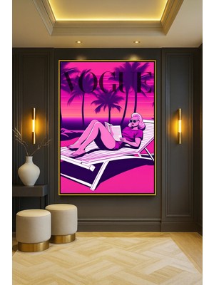 Wallivo Retrowave Vogue - Pop Art Kitap Okuyan Kadın Siyah Metal Çerçeveli Kanvas Tablo