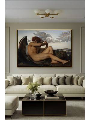 Wallivo Alexandre Cabanel'in Dramatik Düşmüş Melek Akademik Sanat Bronz Metal Çerçeveli Kanvas Tablo