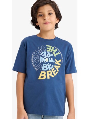 DeFacto Erkek Çocuk Bisiklet Yaka Baskılı Kısa Kollu Tişört