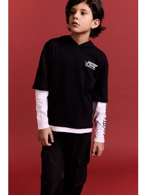 DeFacto Erkek Çocuk Kapüşonlu Baskılı Uzun Kollu Tişört G6192A825CW