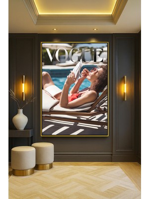 Wallivo Vogue Tarzı - Saf Güzellik Portresi Modern Sanat Gümüş Metal Çerçeveli Kanvas Tablo