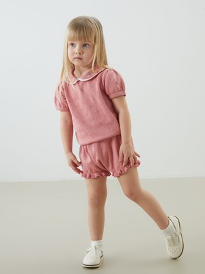 Lc Waikiki Yeni Sezon Bebe Yaka Çiçekli Kız Bebek Bluz ve Tayt 2'li