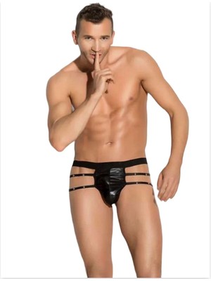 Çamaşır Kenti Fantezi Erkek Siyah Seksi Metalli Tanga - String